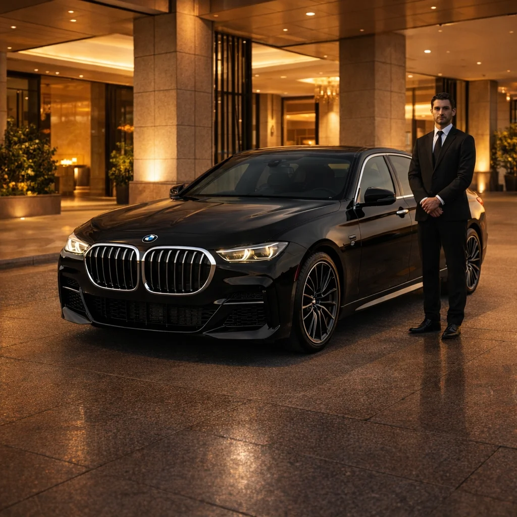 MGCLS BMW chauffeur at Newport Beach luxury hotel — Newport Beach car service from $145