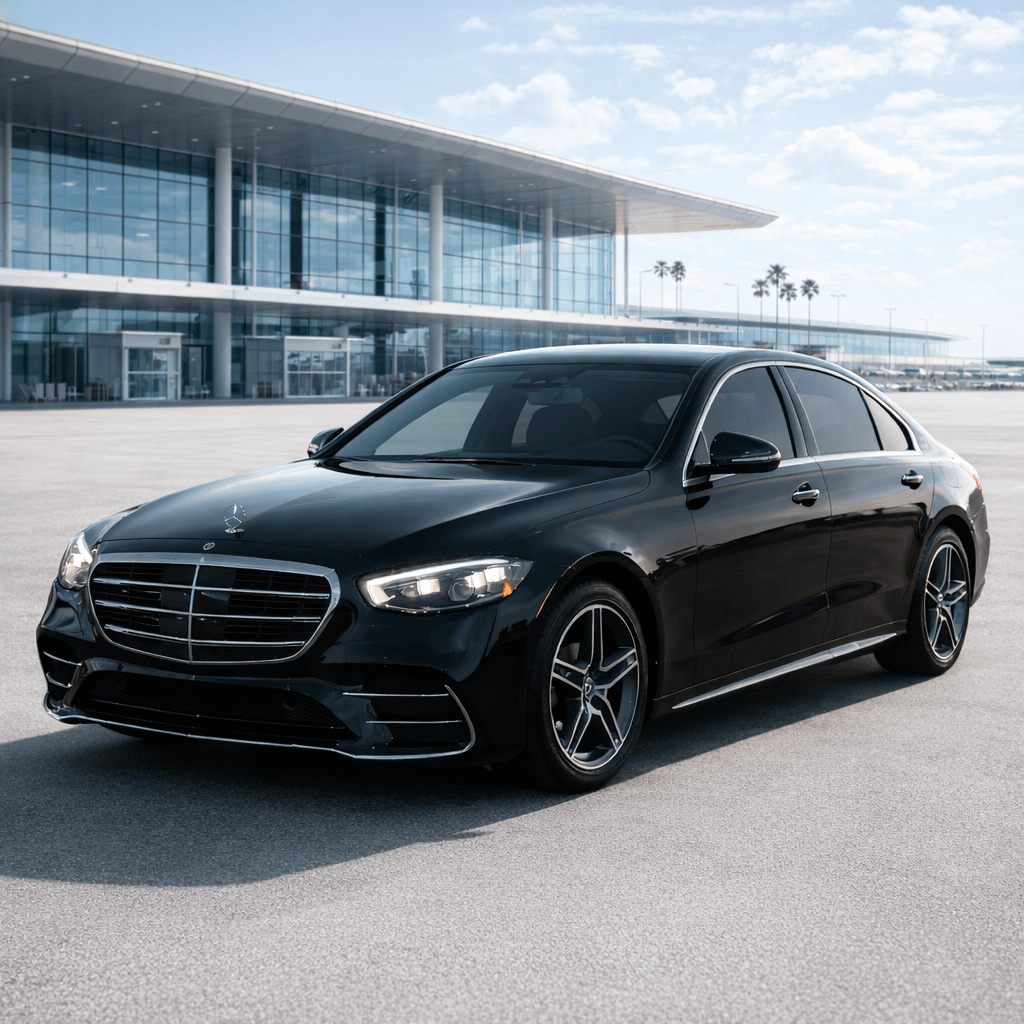 Luxury SUV at a modern airport terminal for MGCLS pricing page